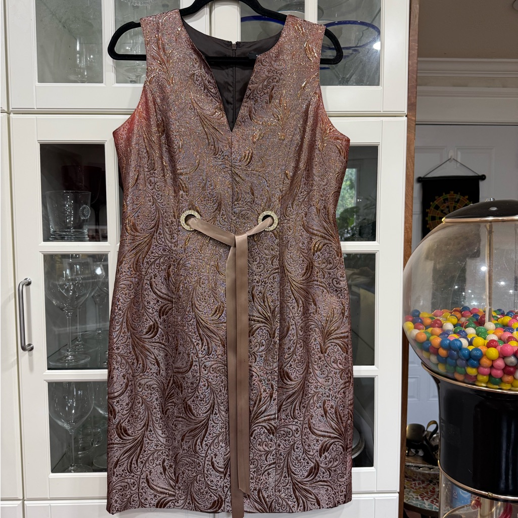 R&M Richards Gold And Bronze Metallic Patterned Dress
